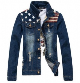 Denimjakke Med Nasjonalt Flagg