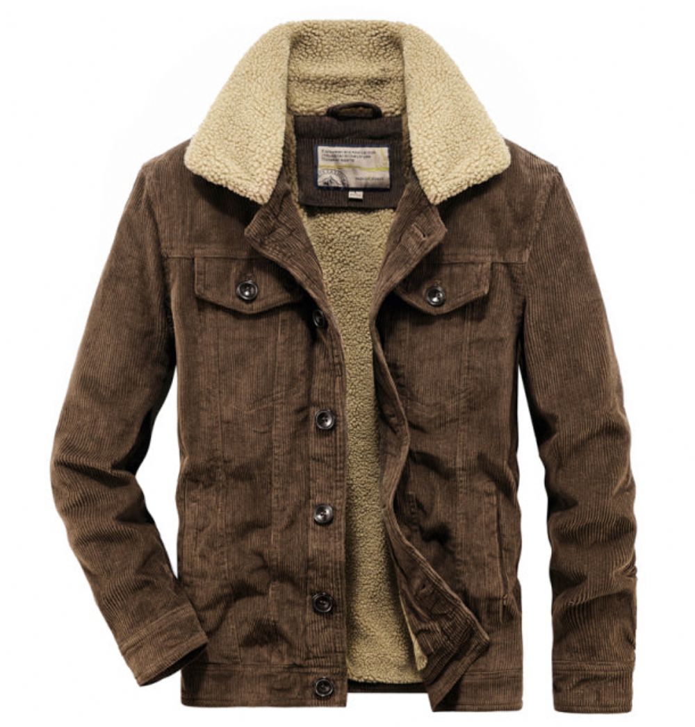 Varm Vinterjakke I Corduroy-denim