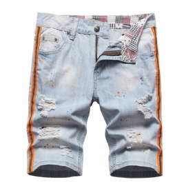 Neon Side Stripe Malte Hull Rippet Distressed Jeans Short