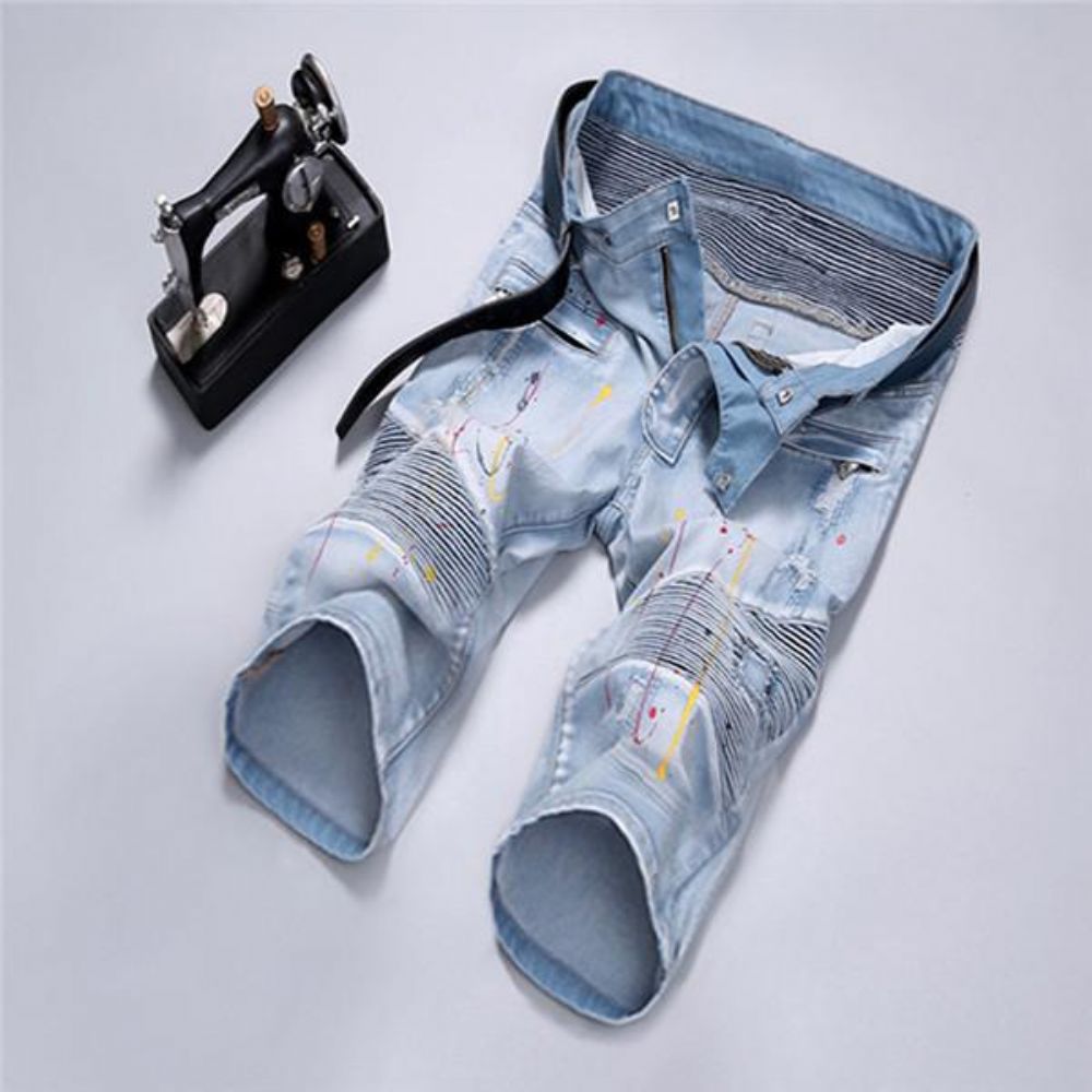Plisserte Motorjeansshorts