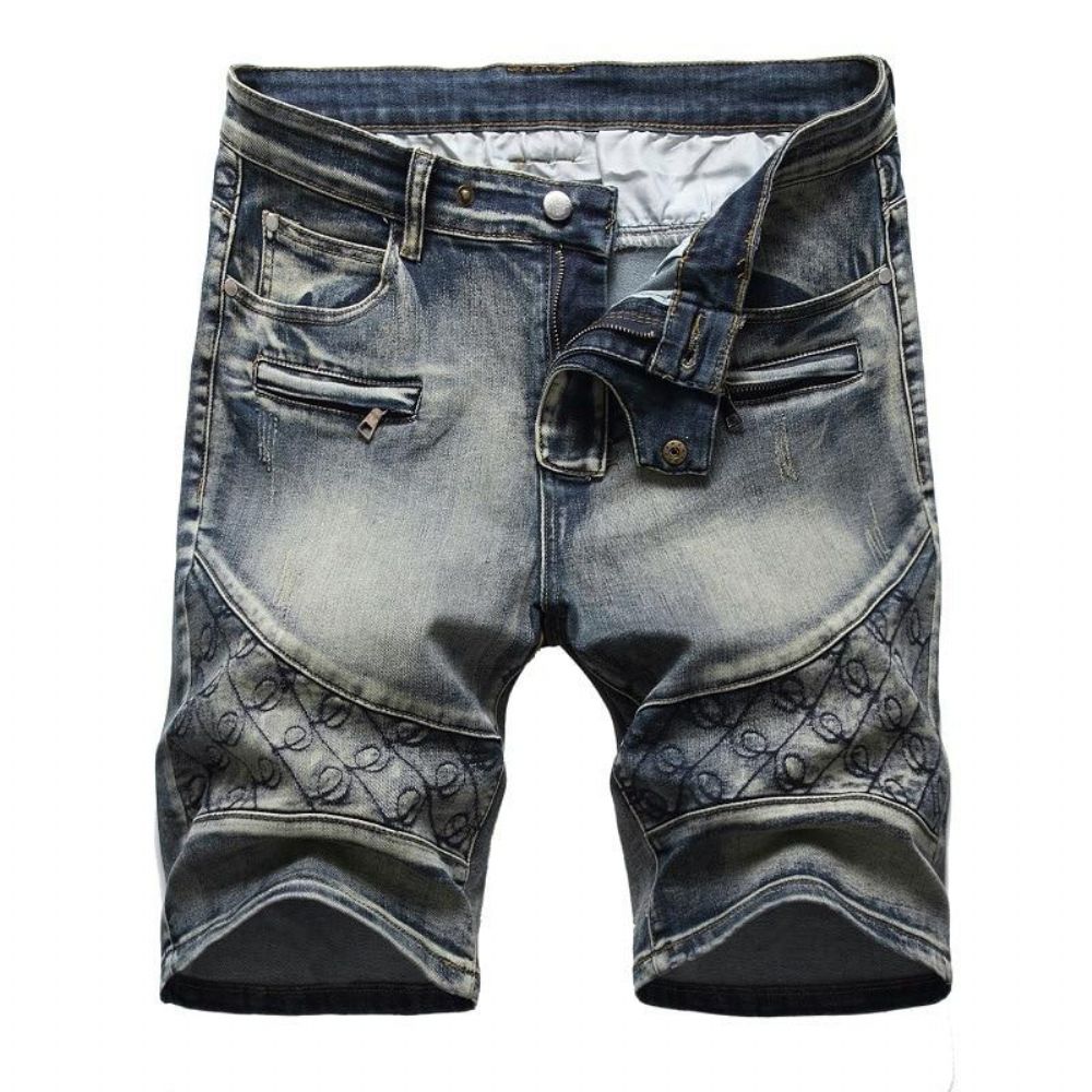 Vasket Fem-punkts Glidelås Shorts Jeans