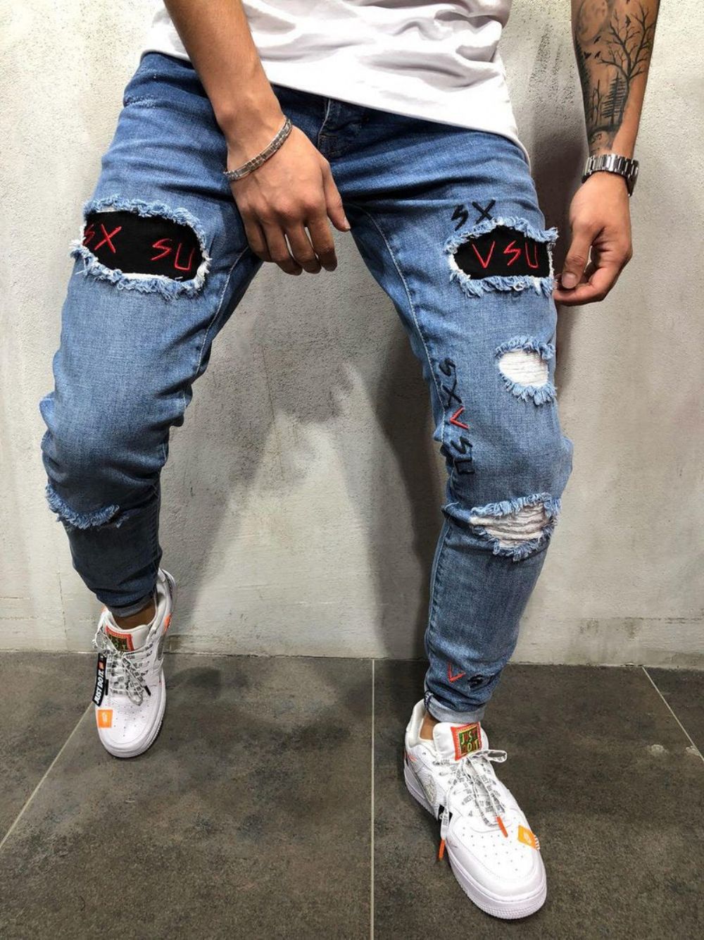 Blå Skinny Hull Jeans