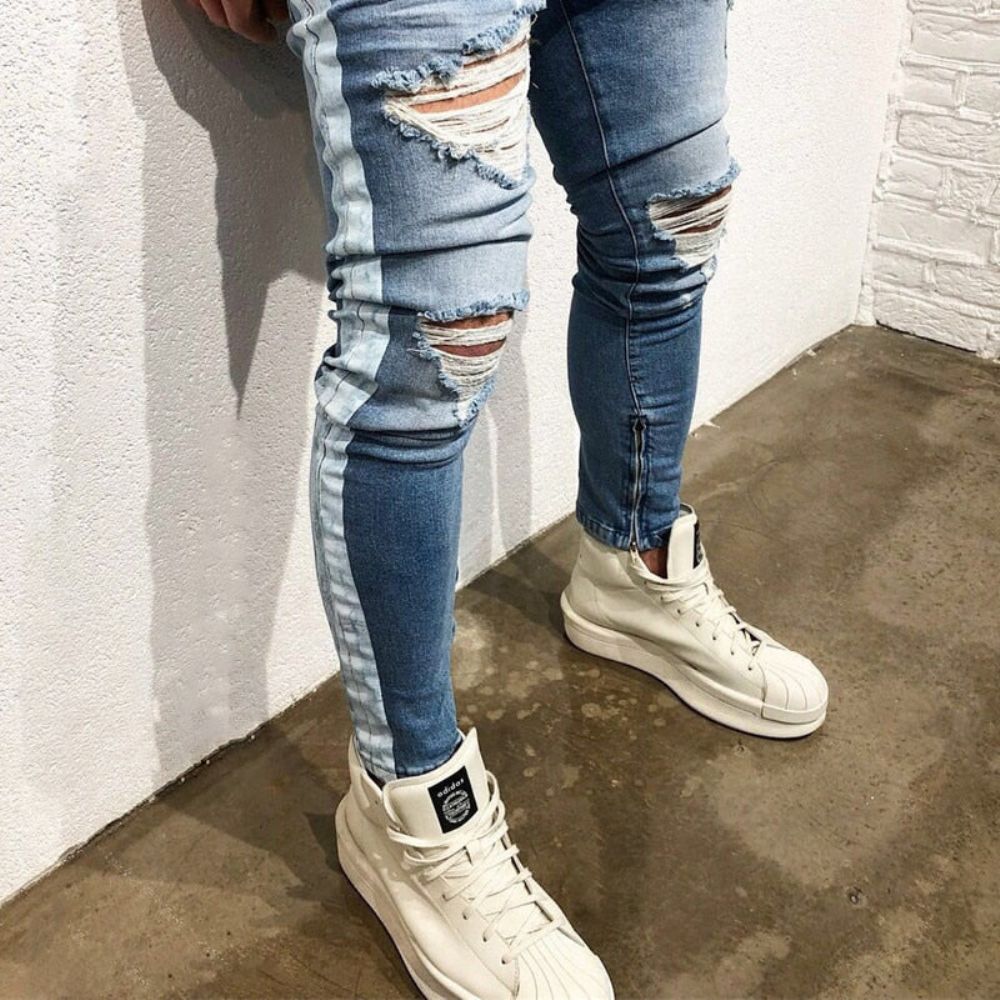 Ødelagte Jeans Med Glidelås I Siden Med Knehull
