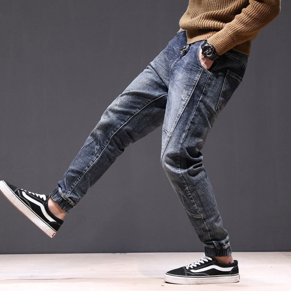 Ruched Leisure Jeans Med Elastisk Midje