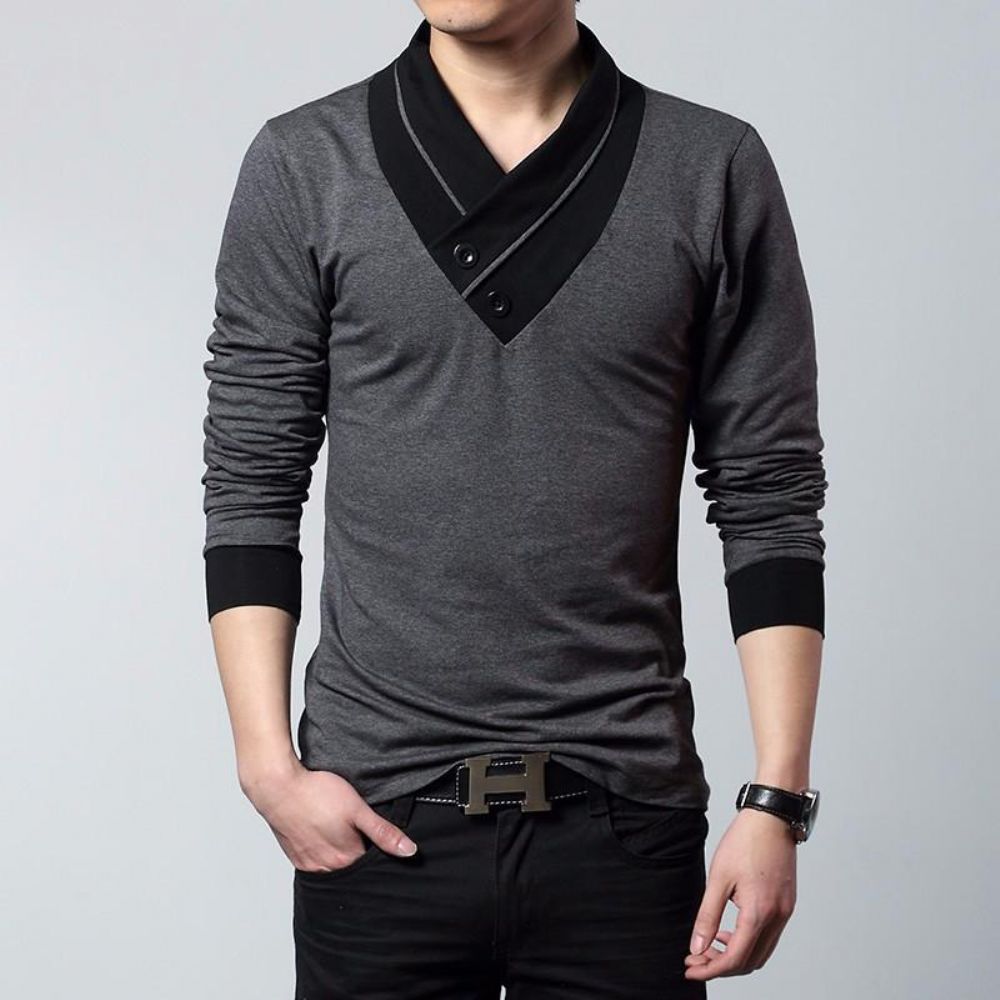 Slim Fit Langermet Mote T-skjorte