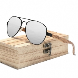 Natural Zebra Wood Temple + Alloy Frame Solbriller