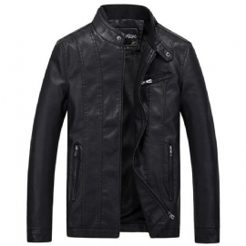Biker Style Slim Fit Pu-skinnjakke