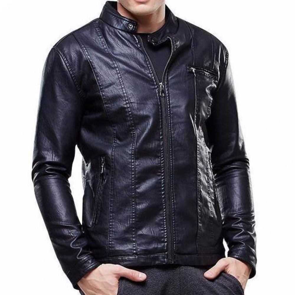 Biker Style Slim Fit Pu-skinnjakke