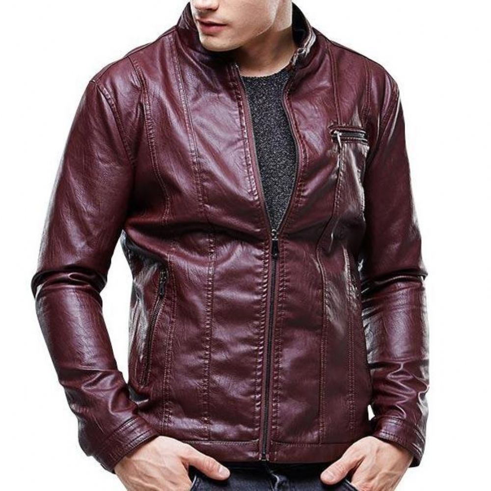 Biker Style Slim Fit Pu-skinnjakke