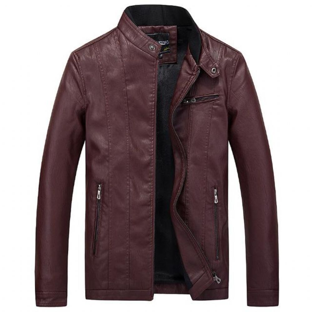 Biker Style Slim Fit Pu-skinnjakke