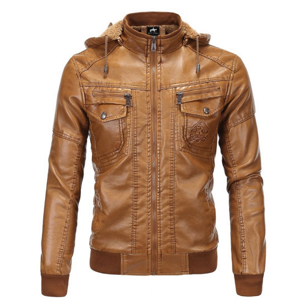 Luksus Fleece Pu Skinnjakke