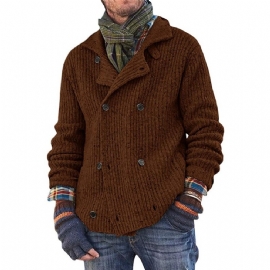 Turndown Krage Strikket Cardigan Med Knepping