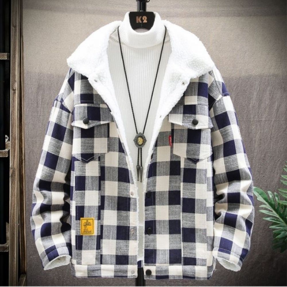 Fleece Fôr Flanell Rutete Jakke