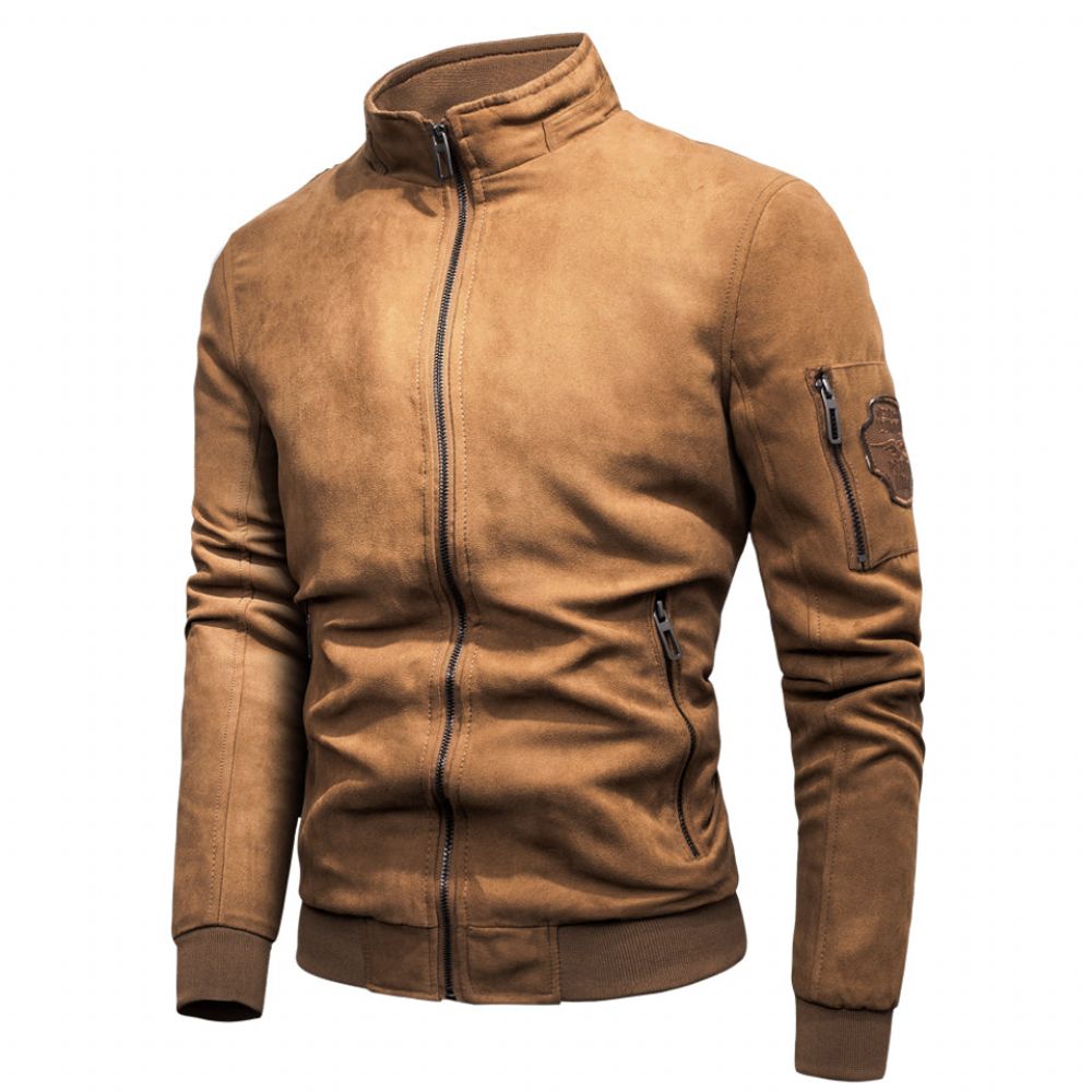 Streetwear Vintage Style Bomberjakke I Semsket Skinn