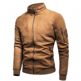 Streetwear Vintage Style Bomberjakke I Semsket Skinn