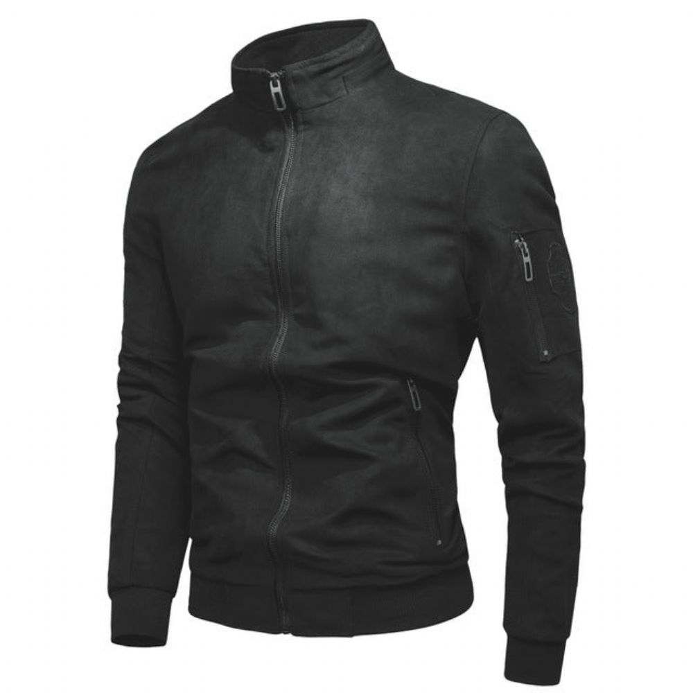 Streetwear Vintage Style Bomberjakke I Semsket Skinn