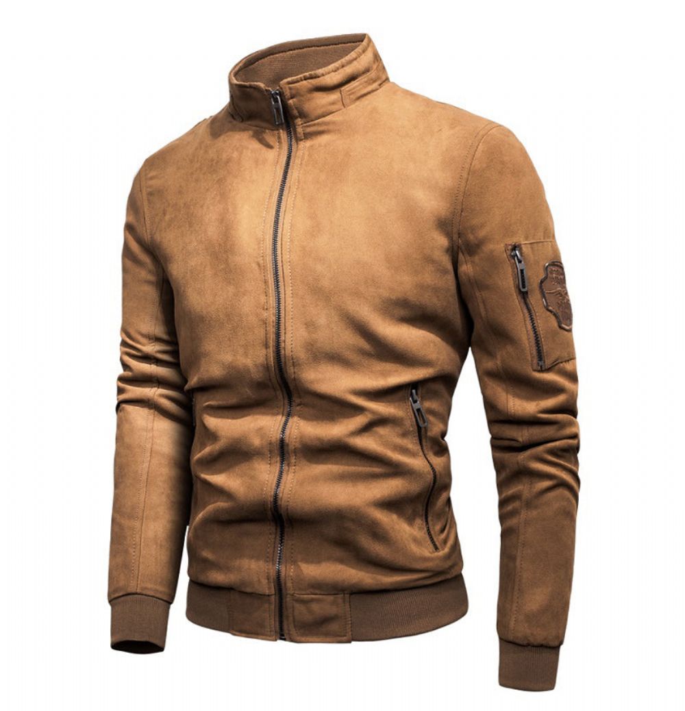 Streetwear Vintage Style Bomberjakke I Semsket Skinn
