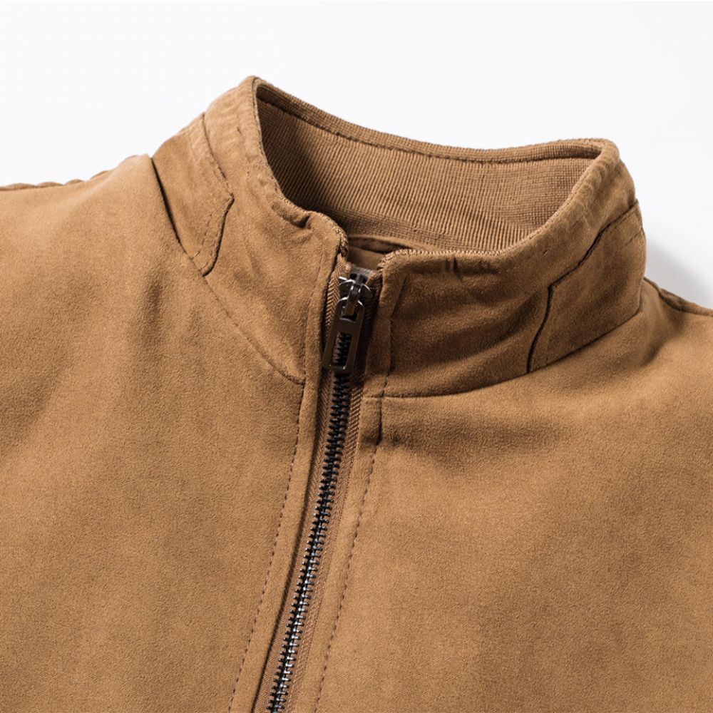 Streetwear Vintage Style Bomberjakke I Semsket Skinn