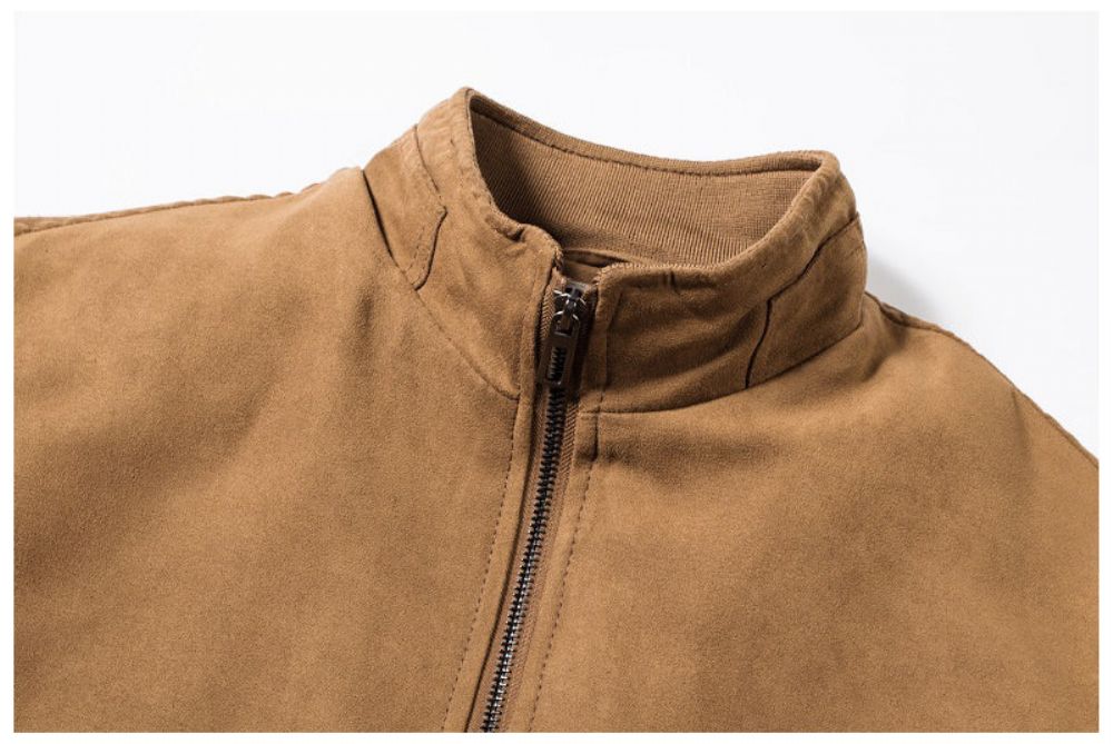 Streetwear Vintage Style Bomberjakke I Semsket Skinn