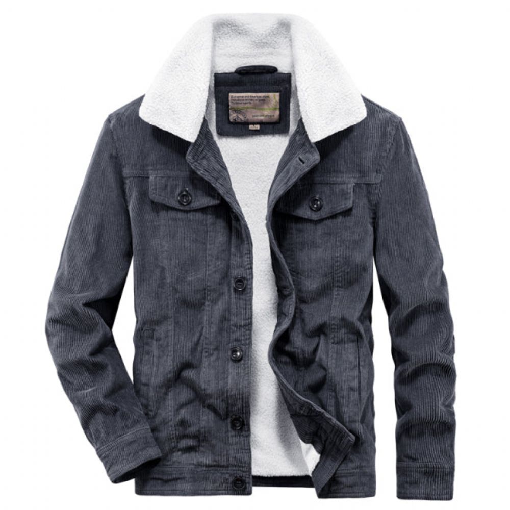 Varm Vinterjakke I Corduroy-denim
