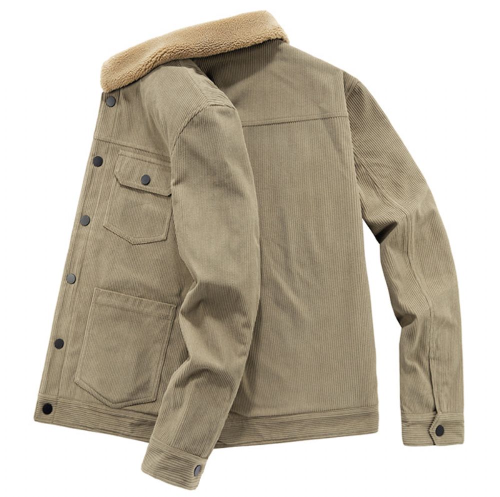 Varm Windbreaker Pelskrage Corduroy-jakke