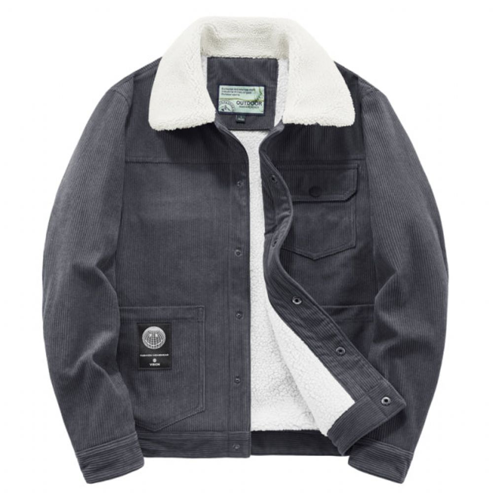 Varm Windbreaker Pelskrage Corduroy-jakke