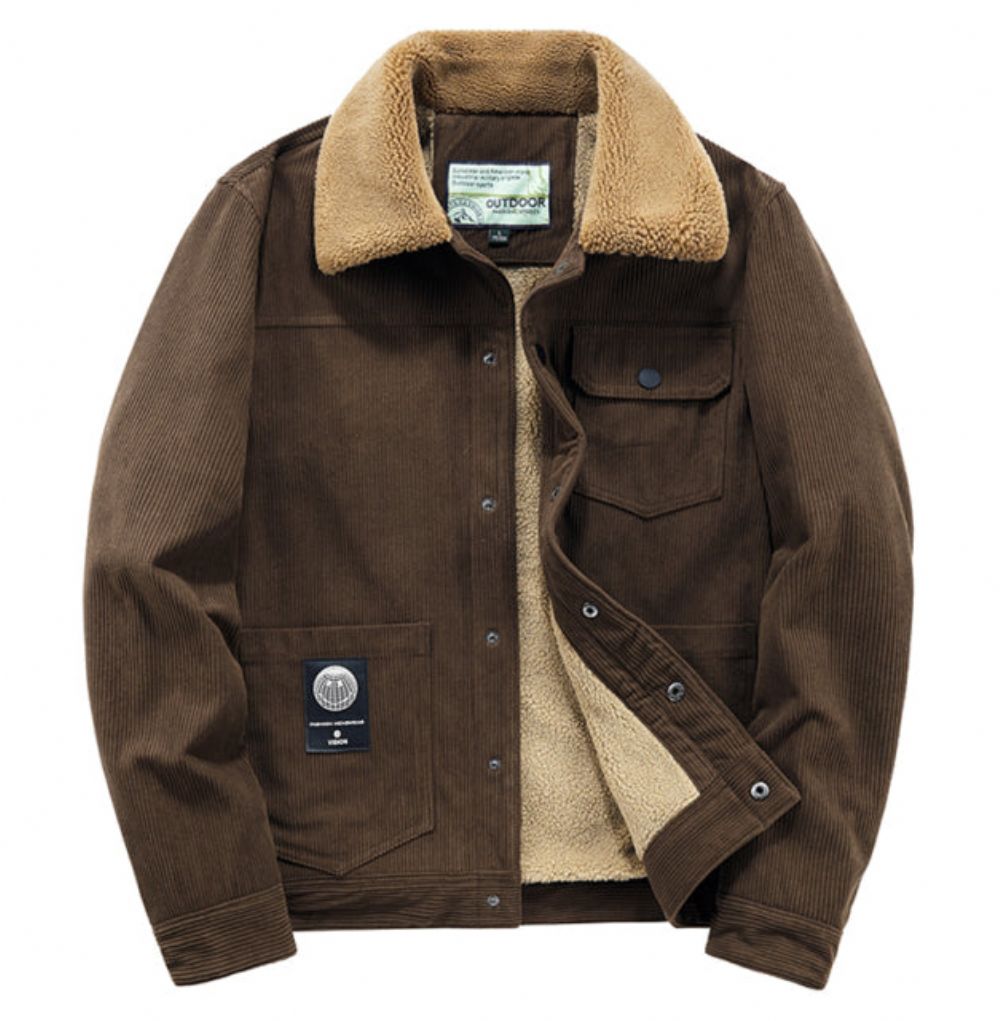 Varm Windbreaker Pelskrage Corduroy-jakke