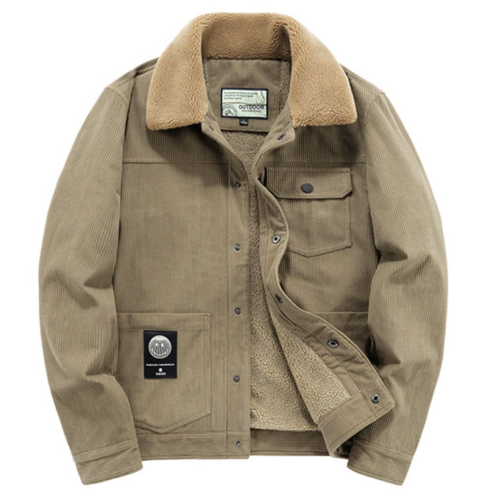 Varm Windbreaker Pelskrage Corduroy-jakke