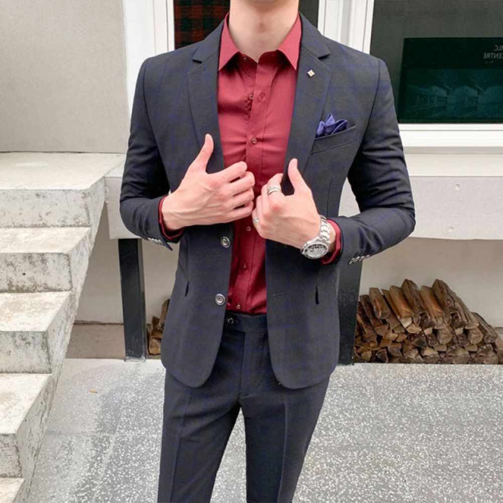 Luksus Business Formell Pledd Slim Fit-drakt