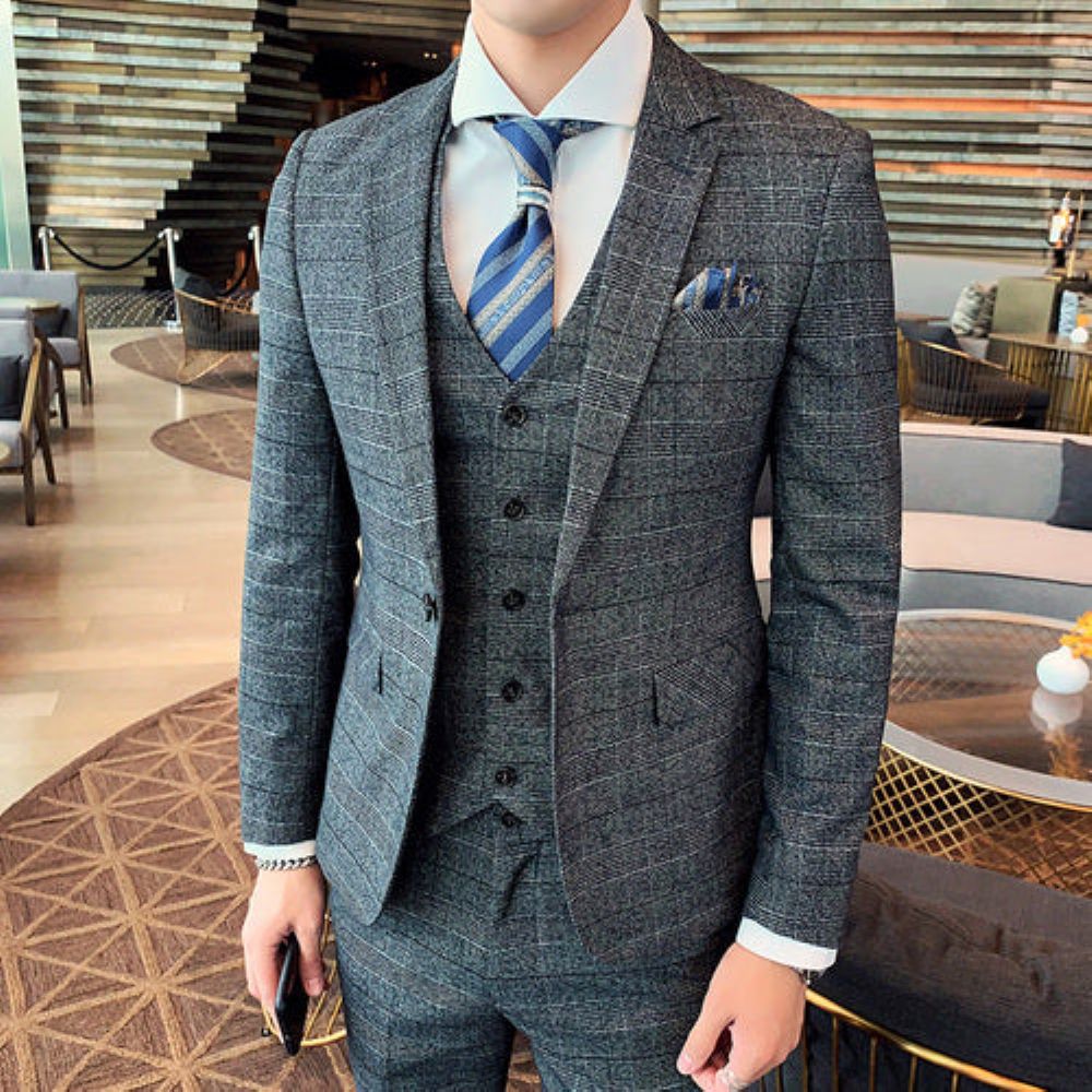 Skreddersydd Herrerutet 3-delt Dress (blazer + Bukser + Vest)