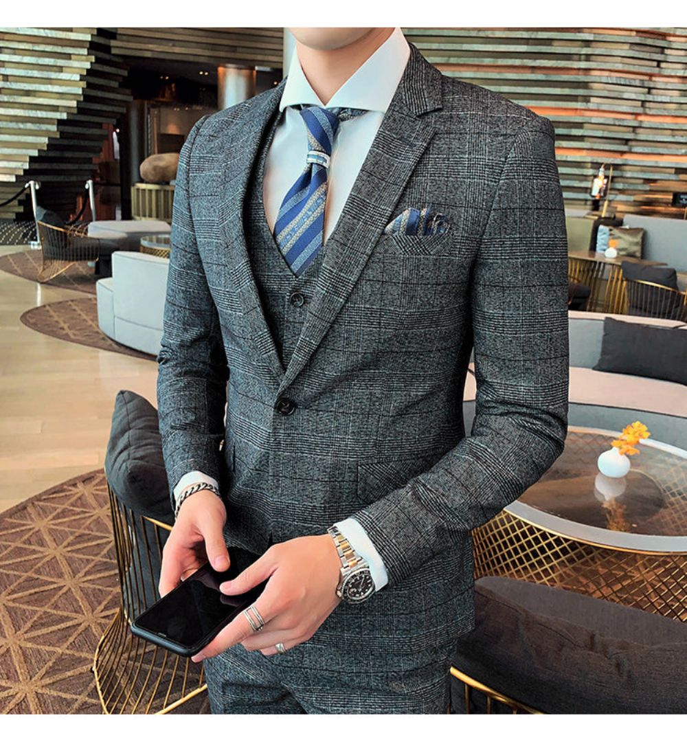 Skreddersydd Herrerutet 3-delt Dress (blazer + Bukser + Vest)