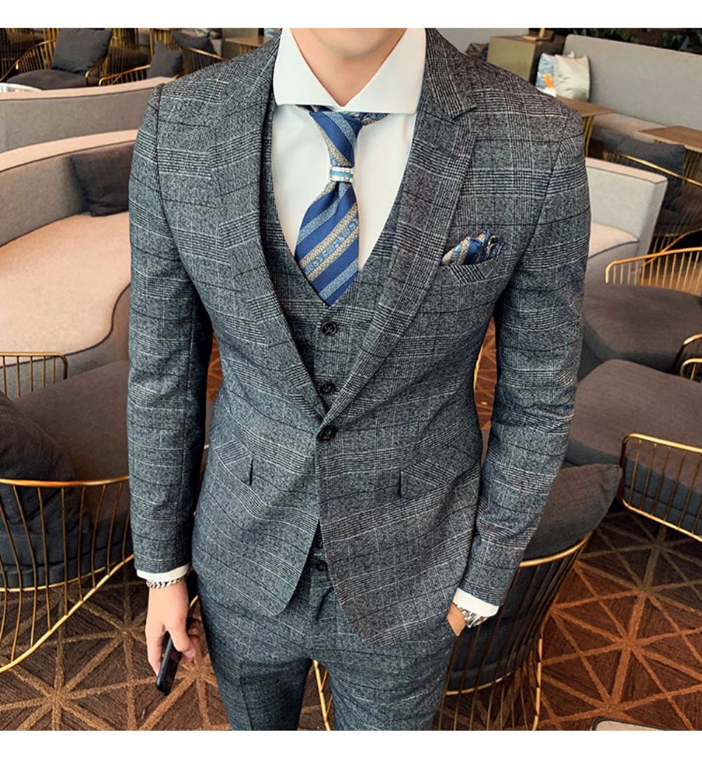 Skreddersydd Herrerutet 3-delt Dress (blazer + Bukser + Vest)