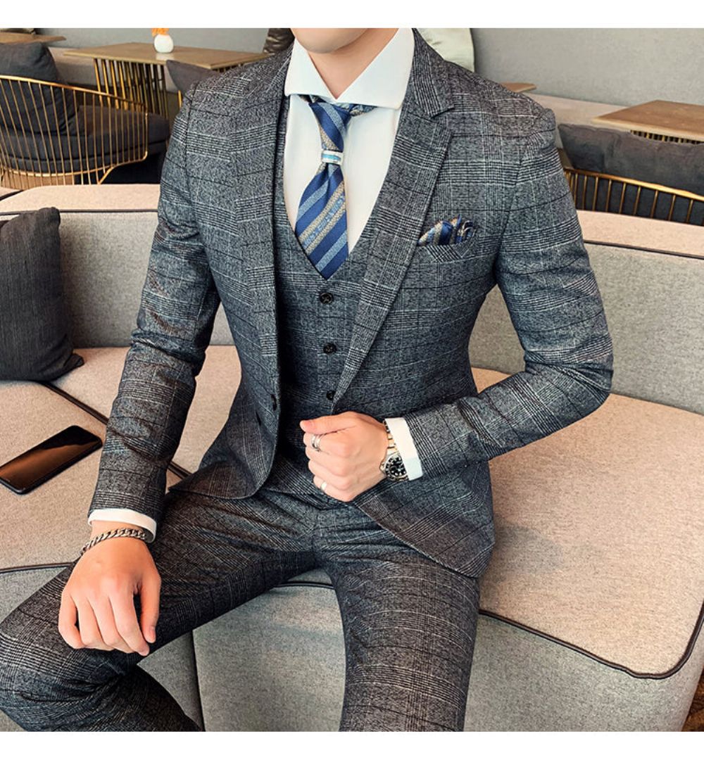 Skreddersydd Herrerutet 3-delt Dress (blazer + Bukser + Vest)