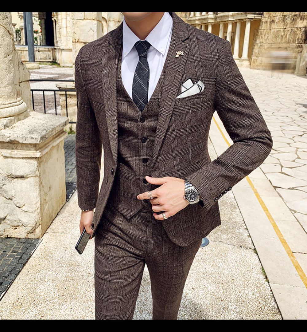 Skreddersydd Viskose Elegant Rutete Britisk 3-delt Dress