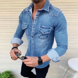 Enkel-breasted Washed Jeans-skjorte
