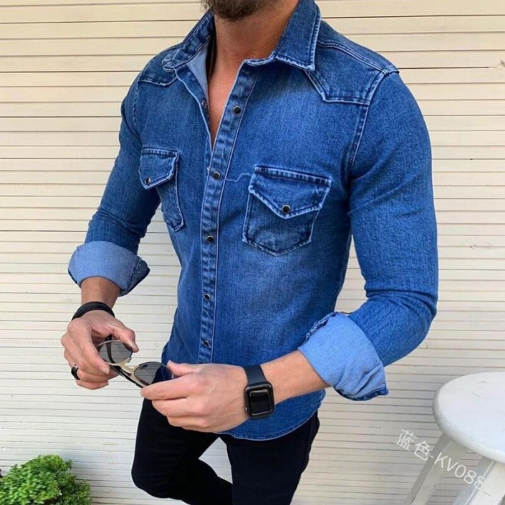 Enkel-breasted Washed Jeans-skjorte