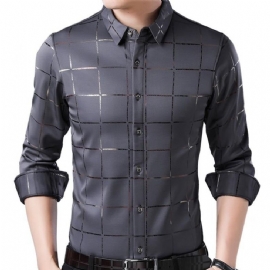 Merke Luxury Rutete Langermet Slim Fit Dress Shirt